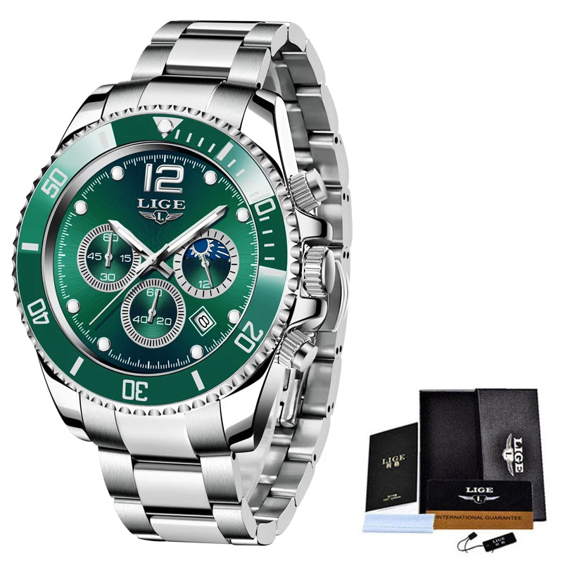 Mens Watches LIGE Top Brand Luxury Watch for Men Waterproof Sports Stainless Chronograph Quartz Wristwatch Relogio Masculino+Box