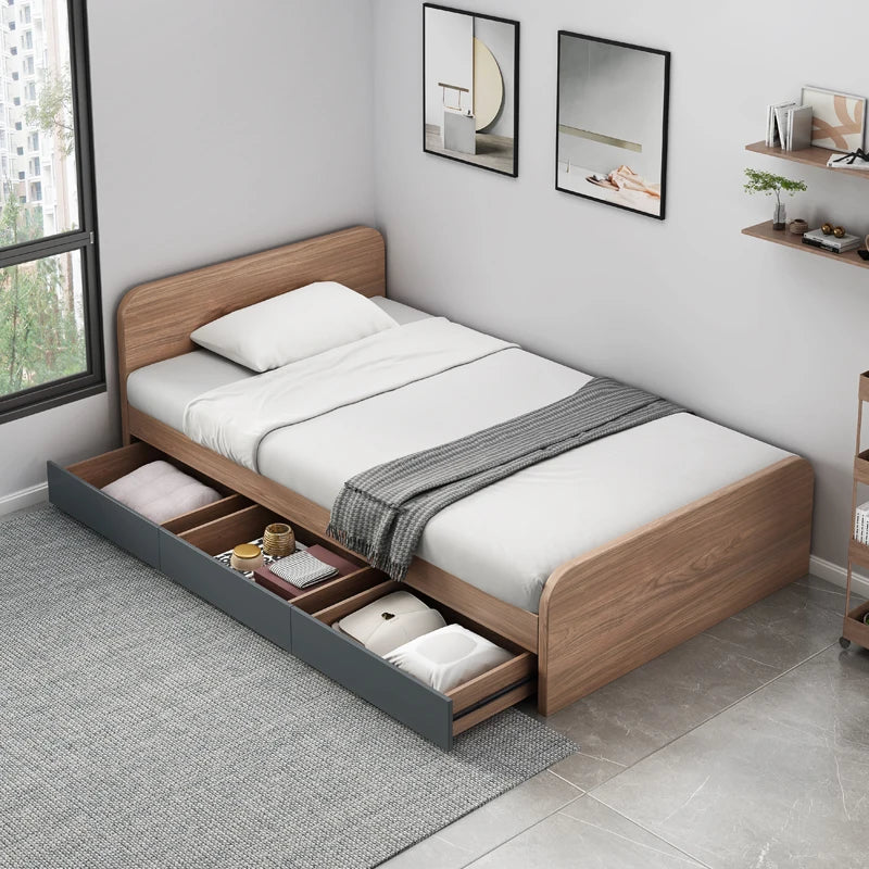 European Wood Bed Frame Headboard Platform Under Storage Queen Bed Frame Twin King Size Modern Cama De Casal Bedroom Furniture