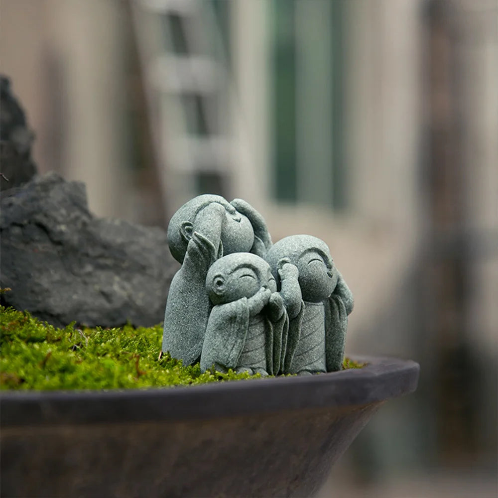 Sculpture Gifts Ornament Simple Home Outdoor Little Jizo Buddha Statue Gravel Praying Garden Decoration Grey Craft Small Monk