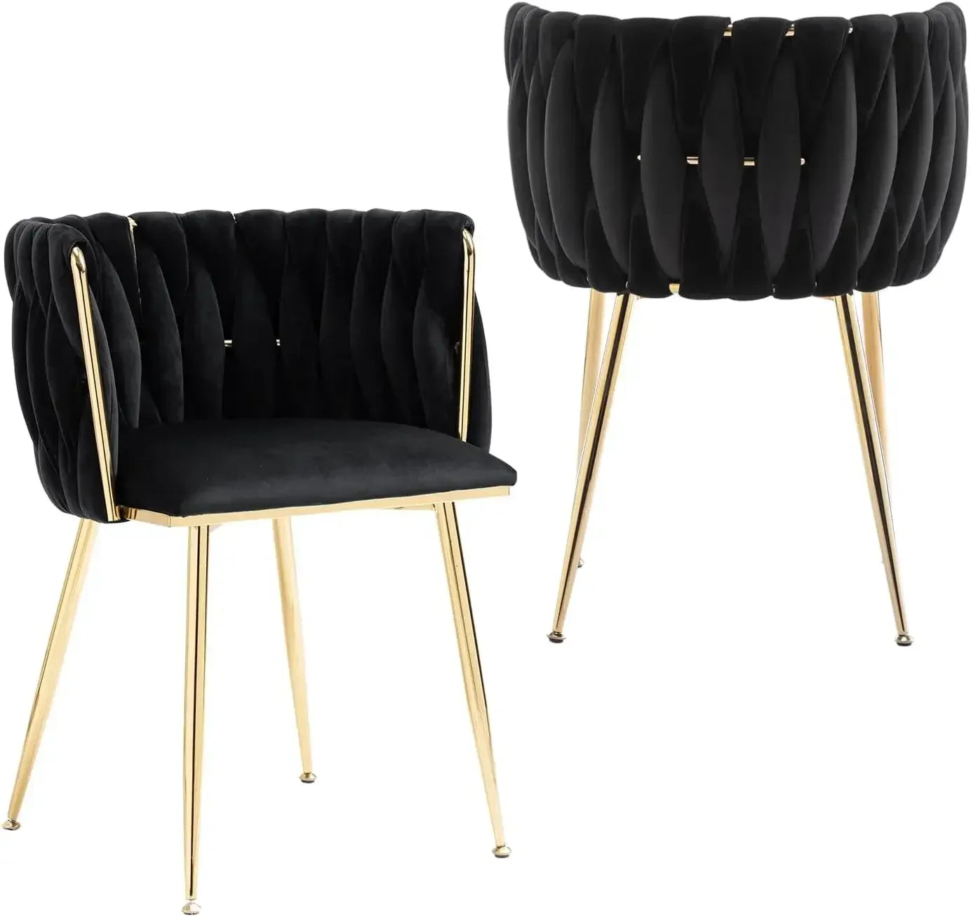 Woven Dining Chairs Set of 6, Velvet Upholstered Dining Chairs with Gold Metal Legs,Modern Accent Chairs(Beige)