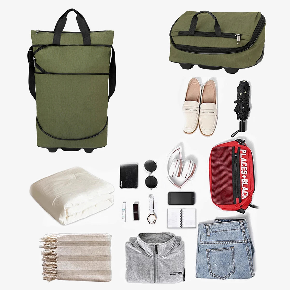Expandable Rolling Duffle Bag with Wheels Expandable Foldable Duffle Bag Suitcases Rolling Luggage Bag Carry on Duffel Bag