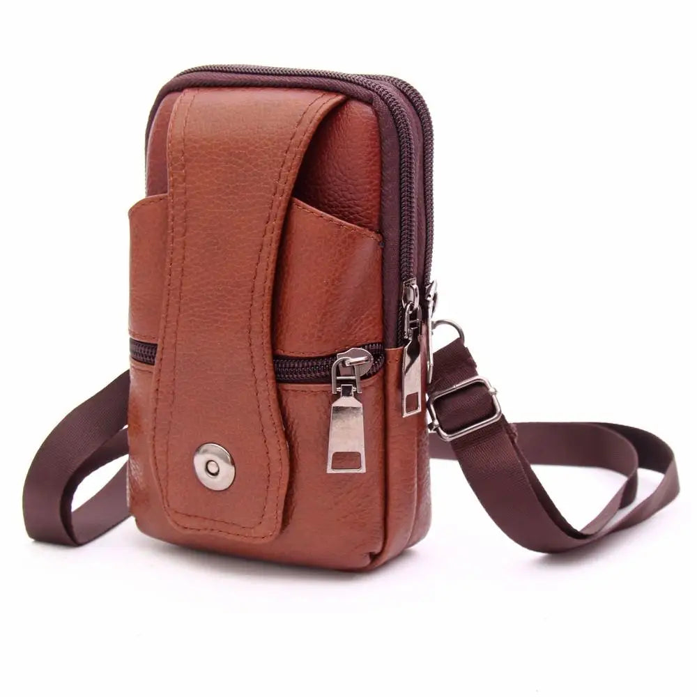Men's Leather Small Bag Fashion Phone Pouch Belt Bag Shoulder Crossbody Waist Pack Vintage Multi-Function Mens Mini Bag 2022 New