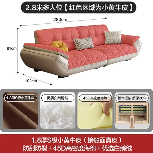 Sectional Living Room Sofa Genuine Leather Comfortable Lounge Sofa Luxury Minimalist Divano Soggiorno Di Lusso Room Decor