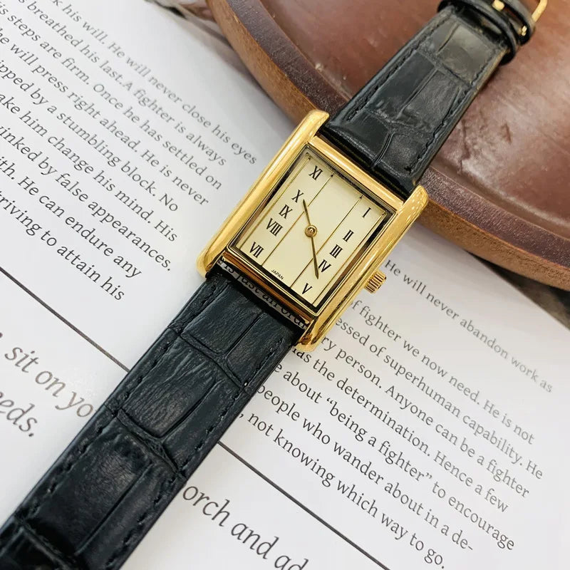 2025 New Women's Watch Quartz Watch Vintage Gold Plated Roman Number H dial Leather strap Women's bracelet clock gifts for Lover