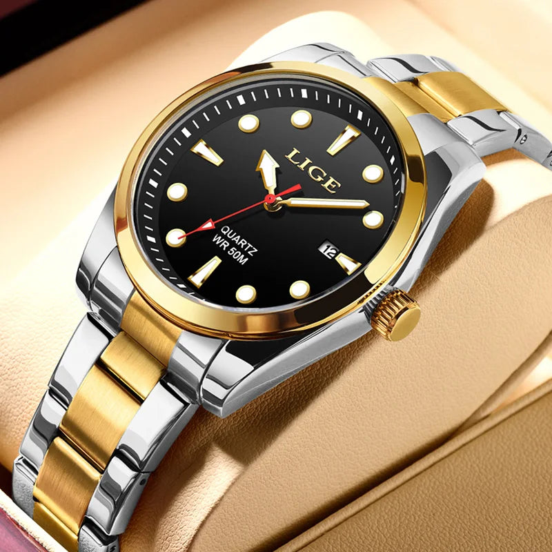 LIGE Mens Watches 5ATM Sports Waterproof Quartz Wristwatch Luminous Clock Ultra Thin Date Watch for Men Relogio Masculino+Box