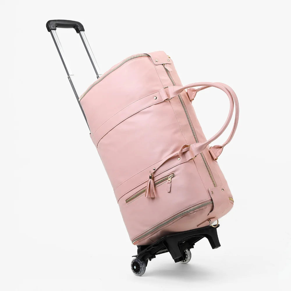 Hot Rolling PU Leather Travel Bag Foldable Storage Airport Handbag Portable Luggage for Travel Durable Convenient for Business