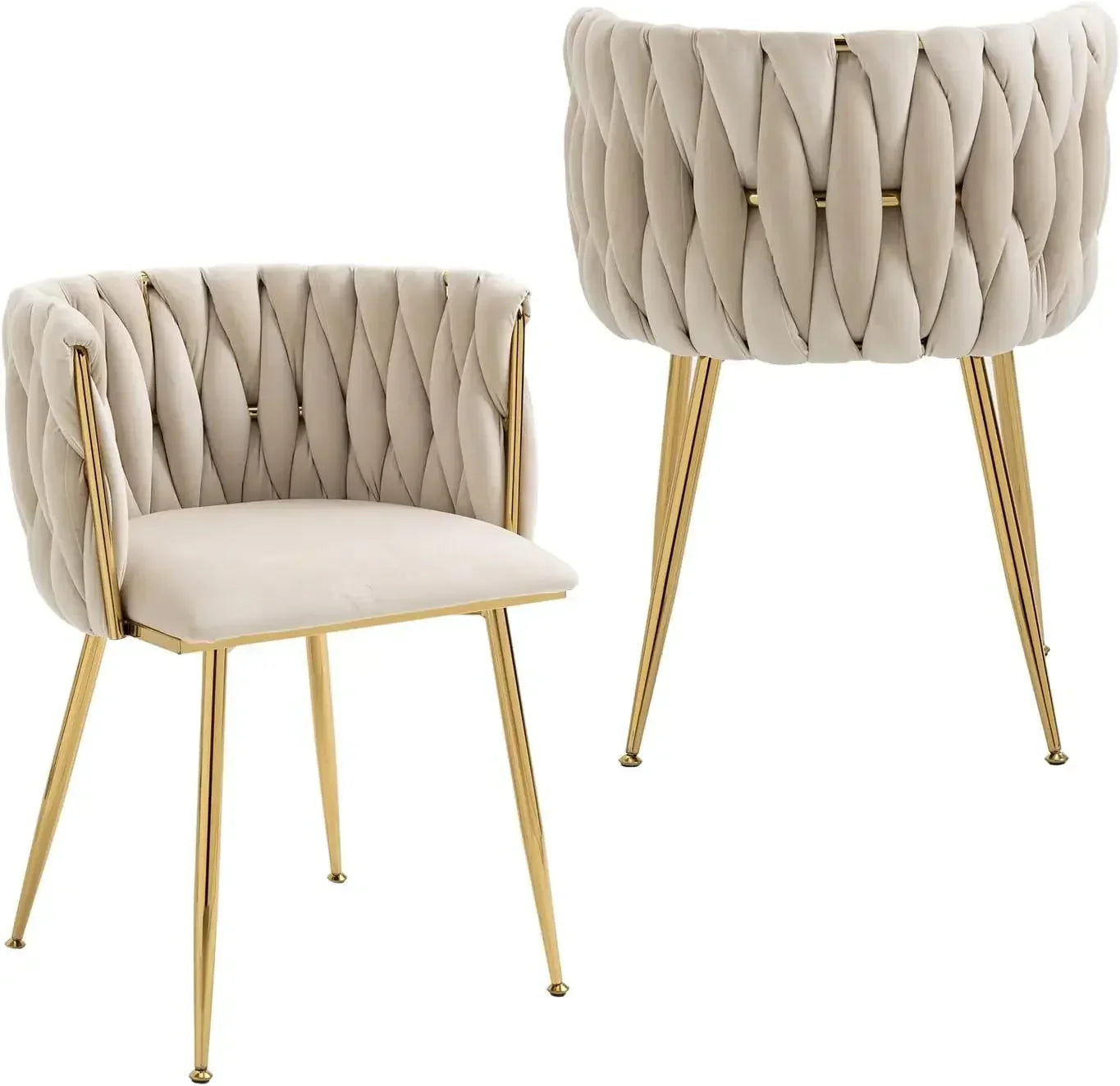 Woven Dining Chairs Set of 6, Velvet Upholstered Dining Chairs with Gold Metal Legs,Modern Accent Chairs(Beige)