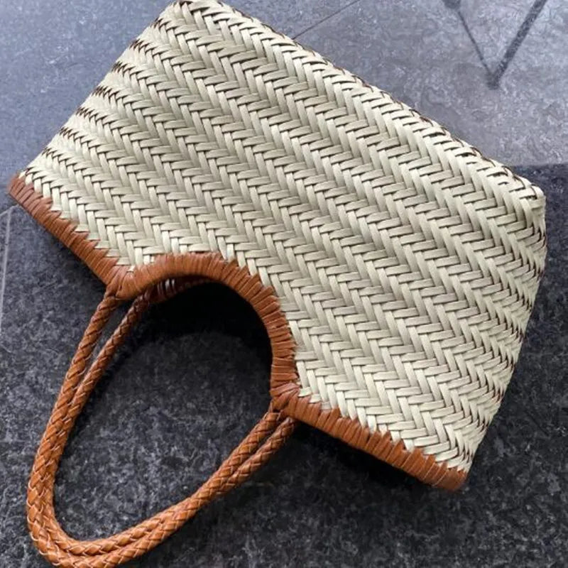 Handbags Women's Genuine Leather Shoulder Bag Luxury Woven Casual Shopping Bag Vintage Basket Tote Large Cowhide Hand Bags Lady