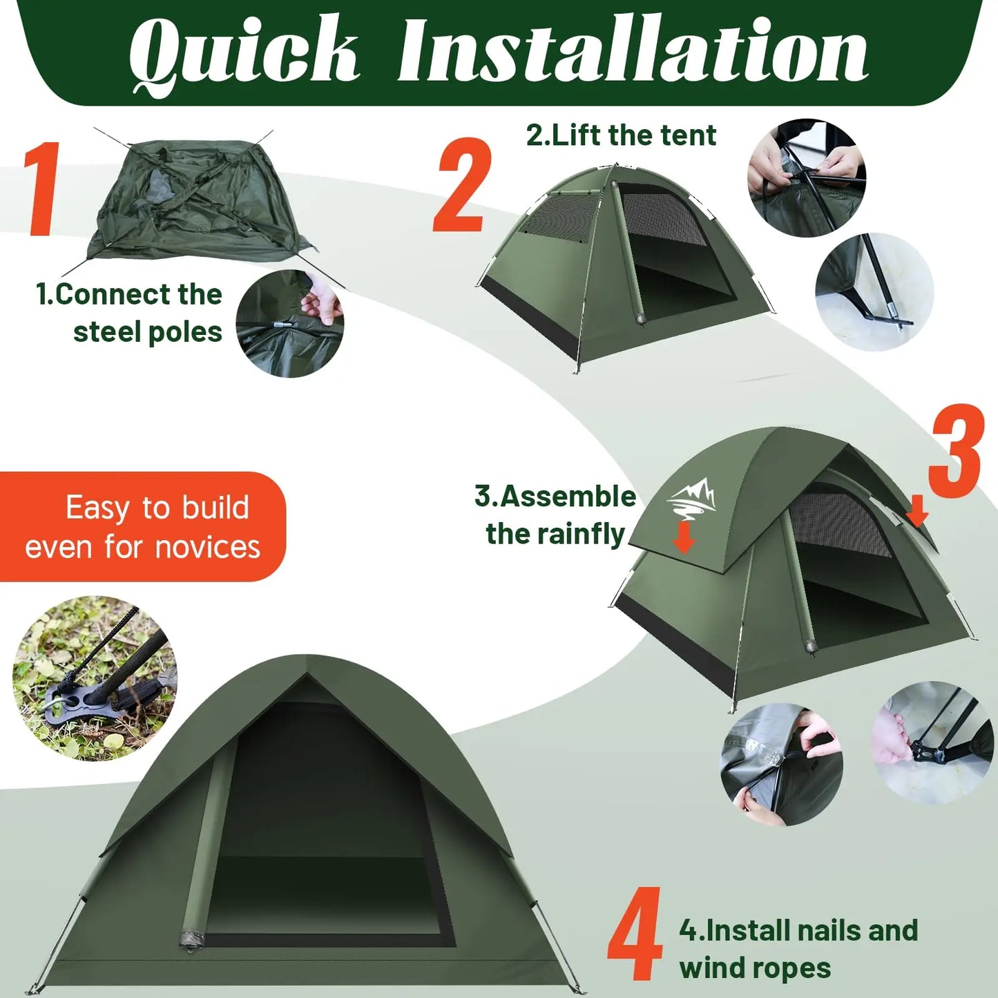 3-4 People Tents for Camping with Shelter 100% Waterproof Windproof Easy Set Up Tent with Removable for Adventure Backyard