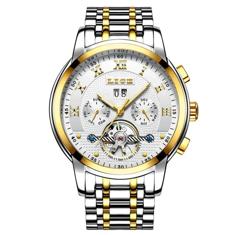 LIGE Mens Watches Fashion Top Brand Luxury Business Automatic Mechanical Watch Men Casual Waterproof Watch Relogio Masculino+Box