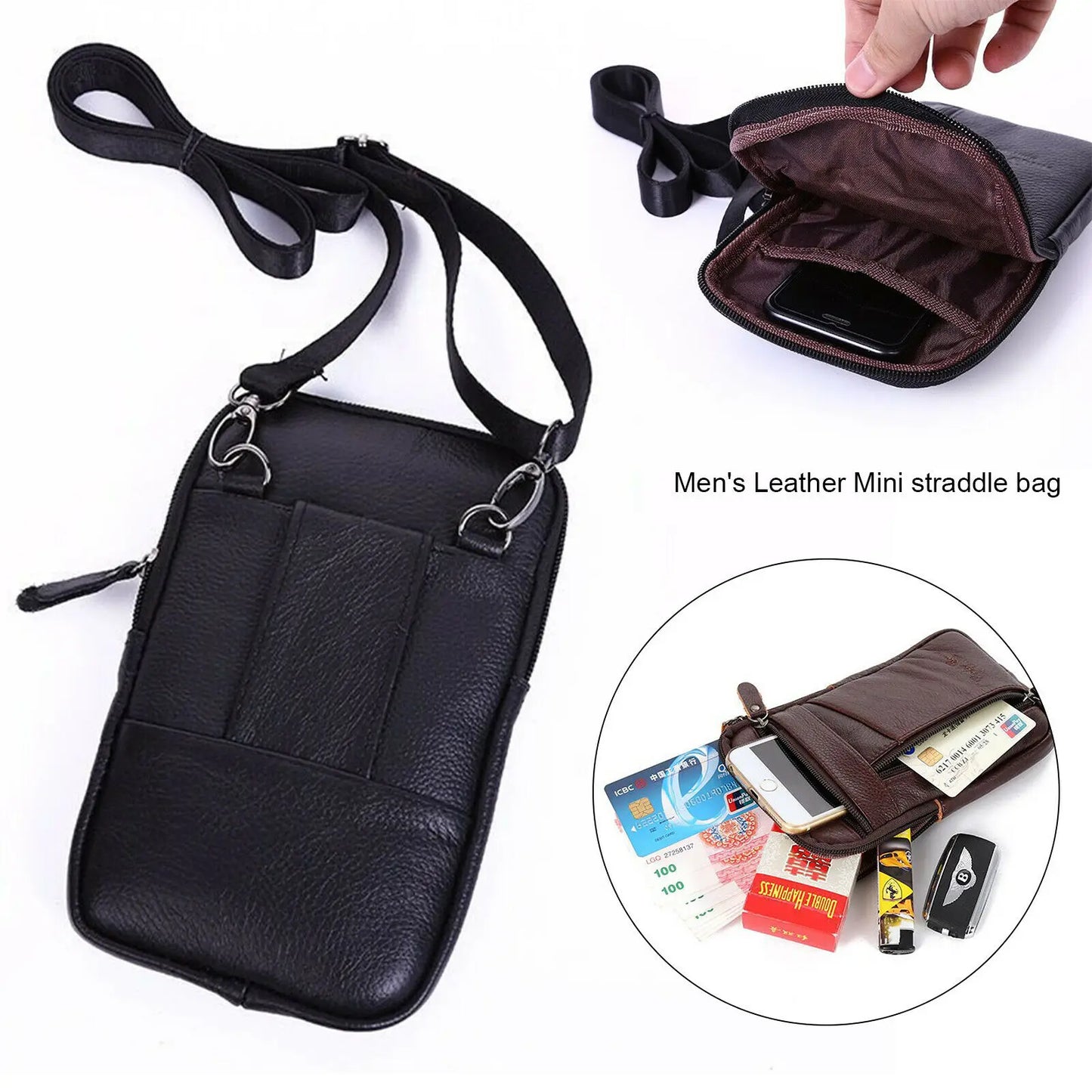 Men's Leather Small Bag Fashion Phone Pouch Belt Bag Shoulder Crossbody Waist Pack Vintage Multi-Function Mens Mini Bag 2022 New