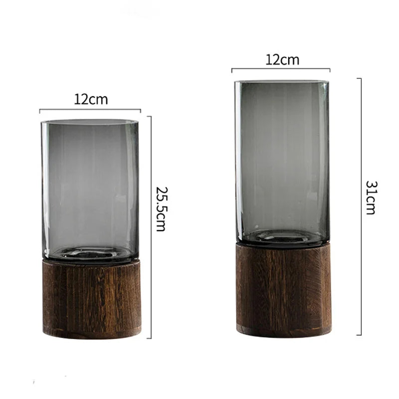 Vases Simple European hydroponic plant household living room table inserted flower wood base transparent glass vase Home Decor