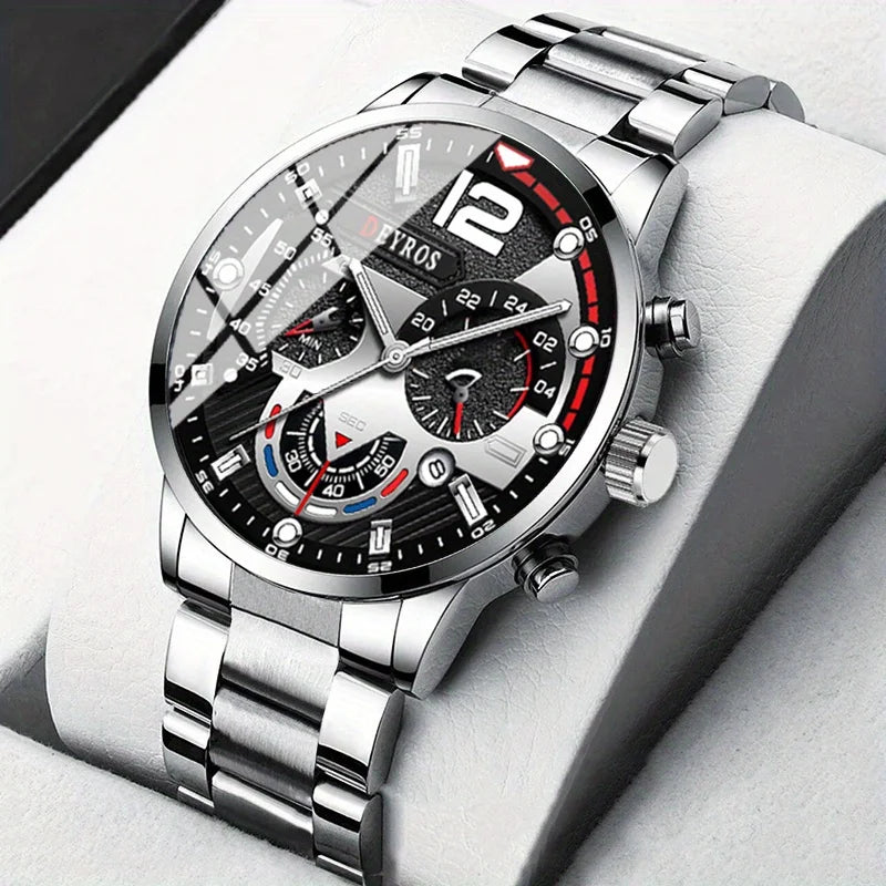 10pcs/set, Men Watch Sets, Casual Mens Watches Analog PU Leather Man Quartz Wristwatch Sets, Multi-color Matching