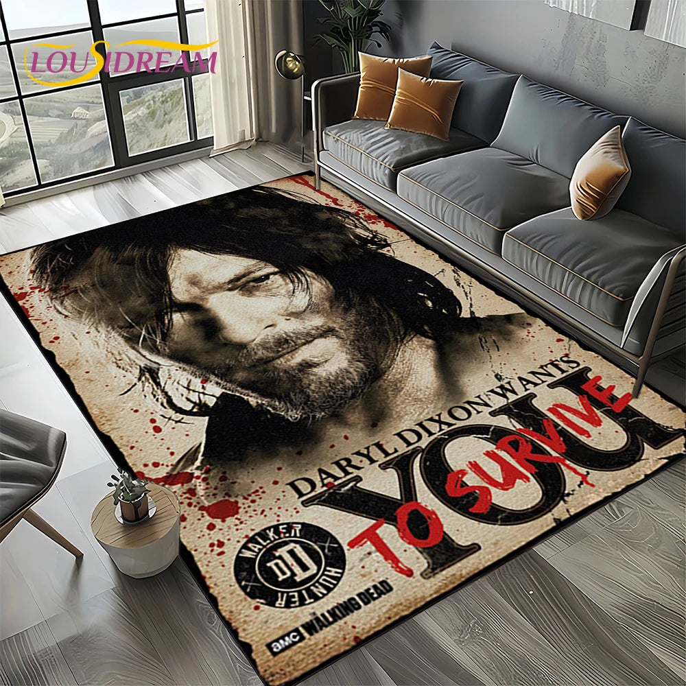 Living Room Walking Dead Rick Daryl Horror TV Rugs Movie Room Sofa Coffee Table Decorative Carpet Hallway Bathroom Non-slip Rug