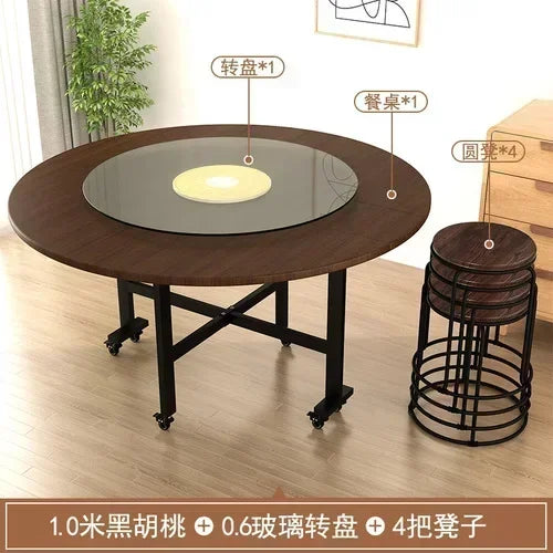 Solid Wood Round Dining Table Folding Restaurant Entryway Rolling Portable Dining Table High Living Room Muebles Home Furniture