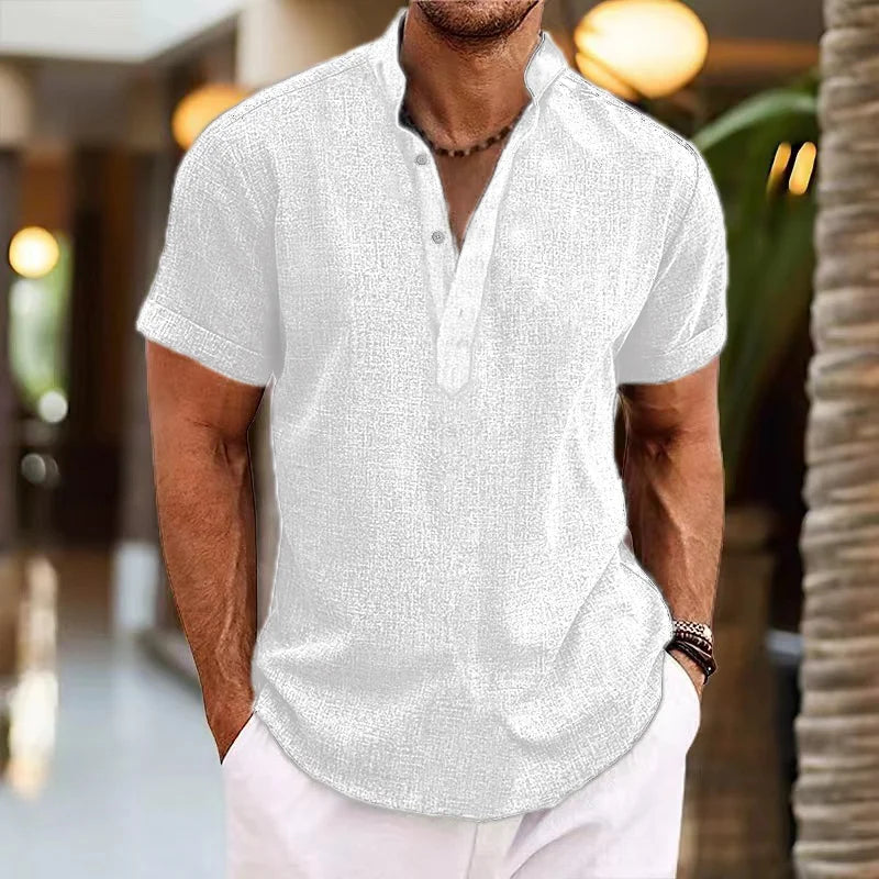 Men's Clothing New Style Summer Loose Casual 8 Solid Color Linen Shirt High Quality Fashion Comfortable Mens Short-Sleeved Shirt