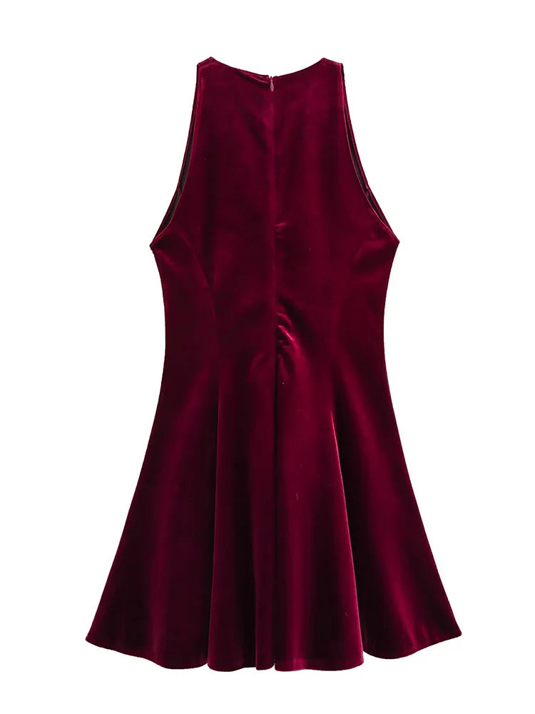 2025 new women's clothing, European and American style French design, wavy velvet versatile sleeveless dress