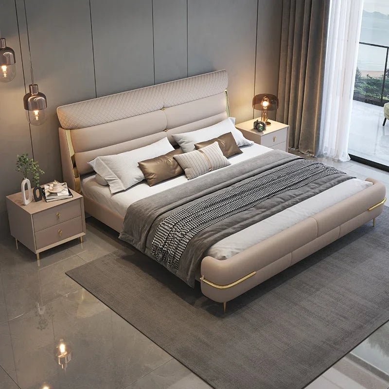 Luxury Modern Bed Frames Queen Sized Organizer Nightstands Sleeping Bed Lounge Hotel Camas De Matrimonio Dormitorio Furnitures