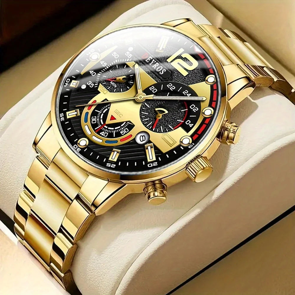 10pcs/set, Men Watch Sets, Casual Mens Watches Analog PU Leather Man Quartz Wristwatch Sets, Multi-color Matching