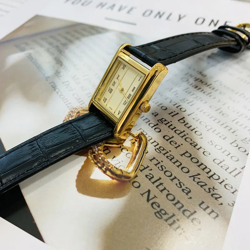 2025 New Women's Watch Quartz Watch Vintage Gold Plated Roman Number H dial Leather strap Women's bracelet clock gifts for Lover