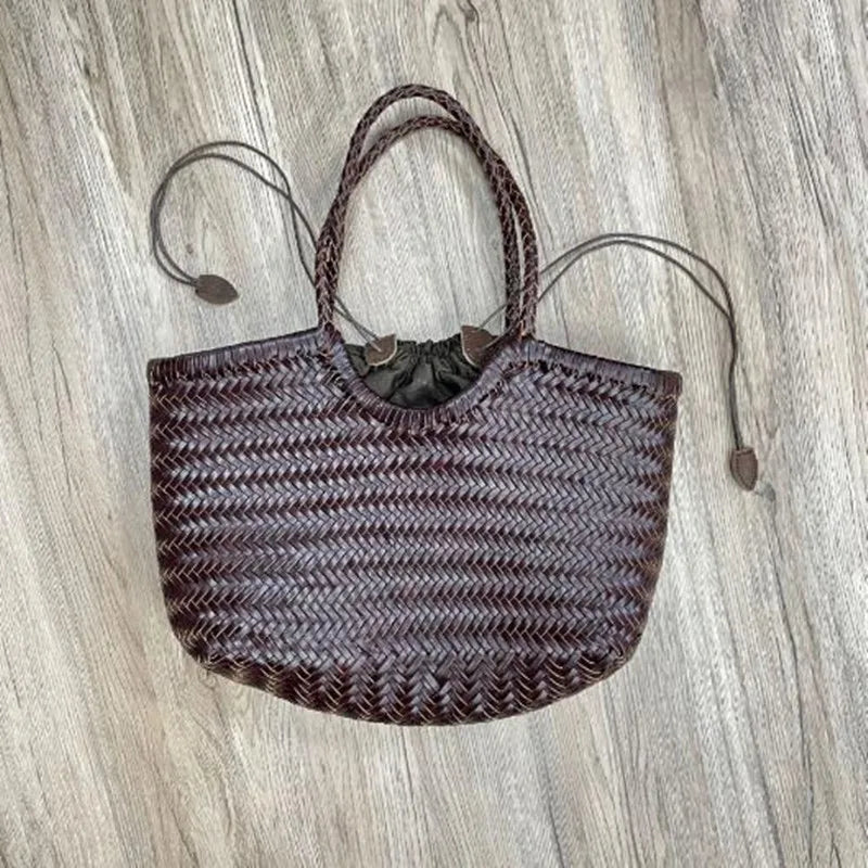 Handbags Women's Genuine Leather Shoulder Bag Luxury Woven Casual Shopping Bag Vintage Basket Tote Large Cowhide Hand Bags Lady