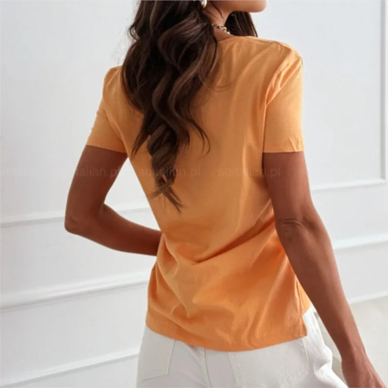 Women's Blouses T-shirt New Fashion Summer Pullover Tops White Short Sleeve Slim Fit V-Neck T-Shirt For Women Casual Clothing