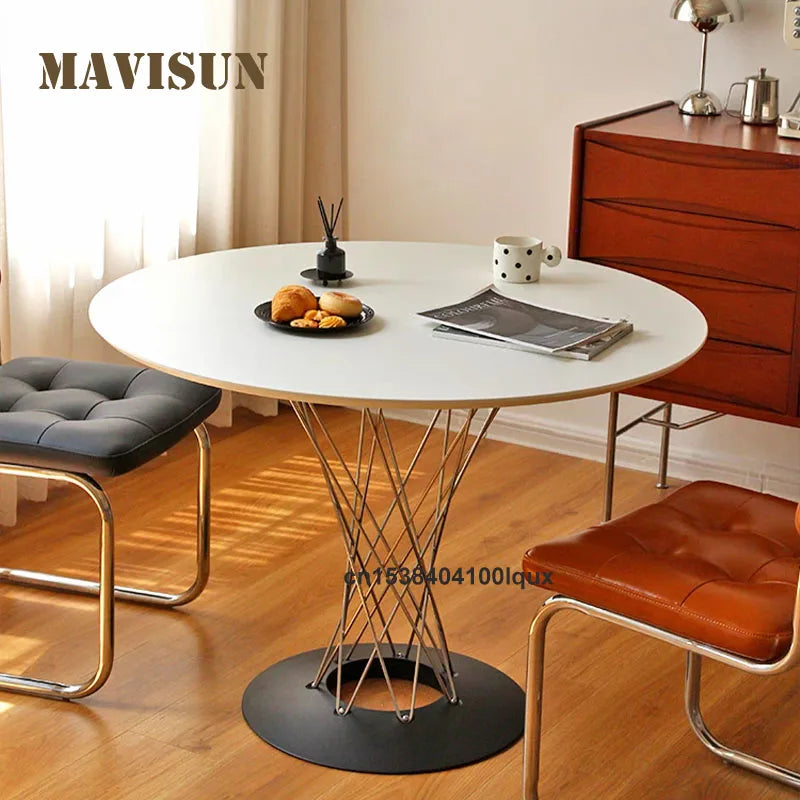Industrial Style Metal Round Transparent Tempered Glass Or Solid Wood Tabletop Electroplated Steel Frame 0.8 meters Dining Table