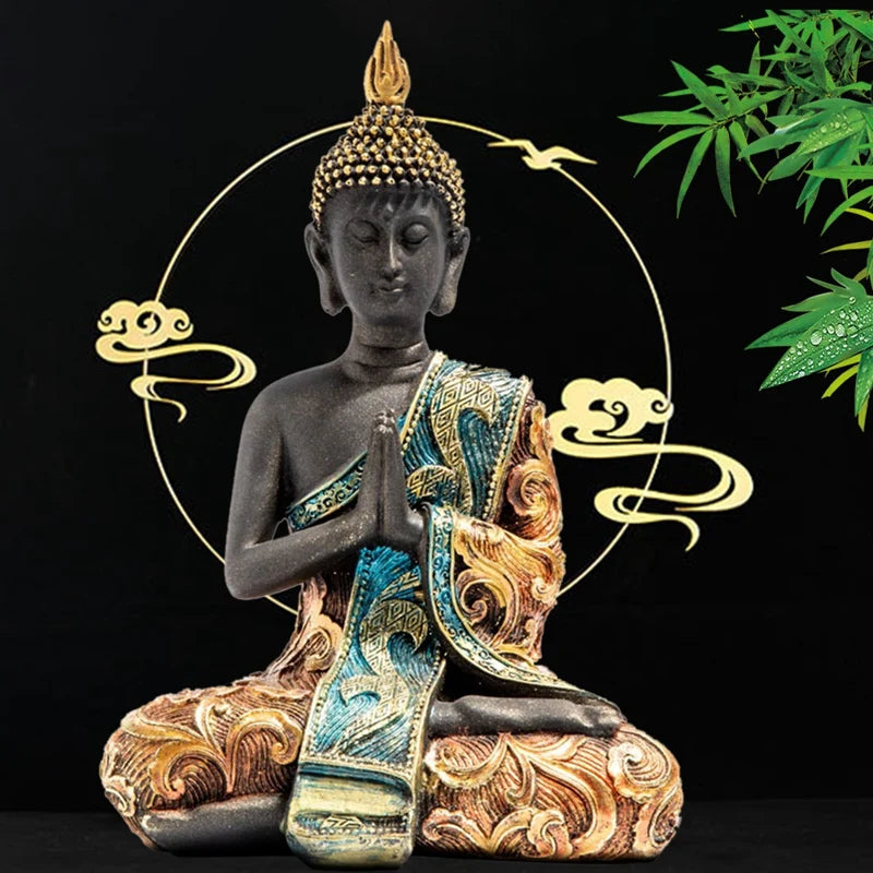 Buddha Statue Thailand Sculpture Resin Handmade Buddhism Hindu Feng Shui Figurine Meditation Home Decor Ornament