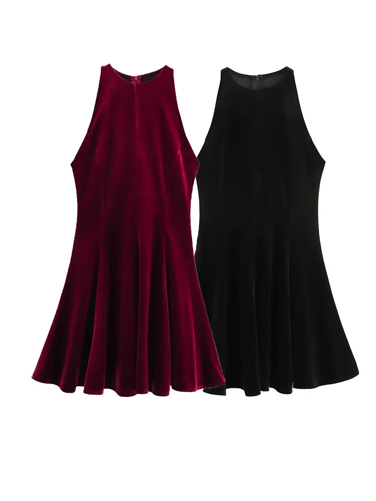 2025 new women's clothing, European and American style French design, wavy velvet versatile sleeveless dress