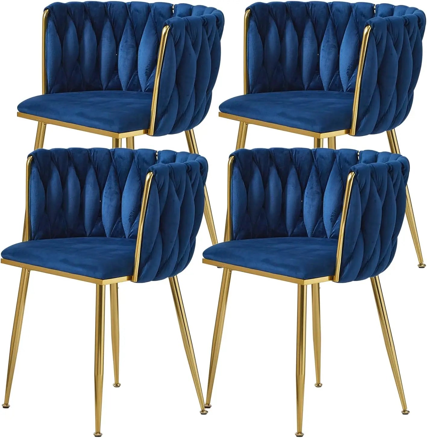 Velvet Dining Chairs Set of 6,Modern Dining Chair with Golden Metal Legs, Woven Upholstered Chairs Dining Room,Kitchen