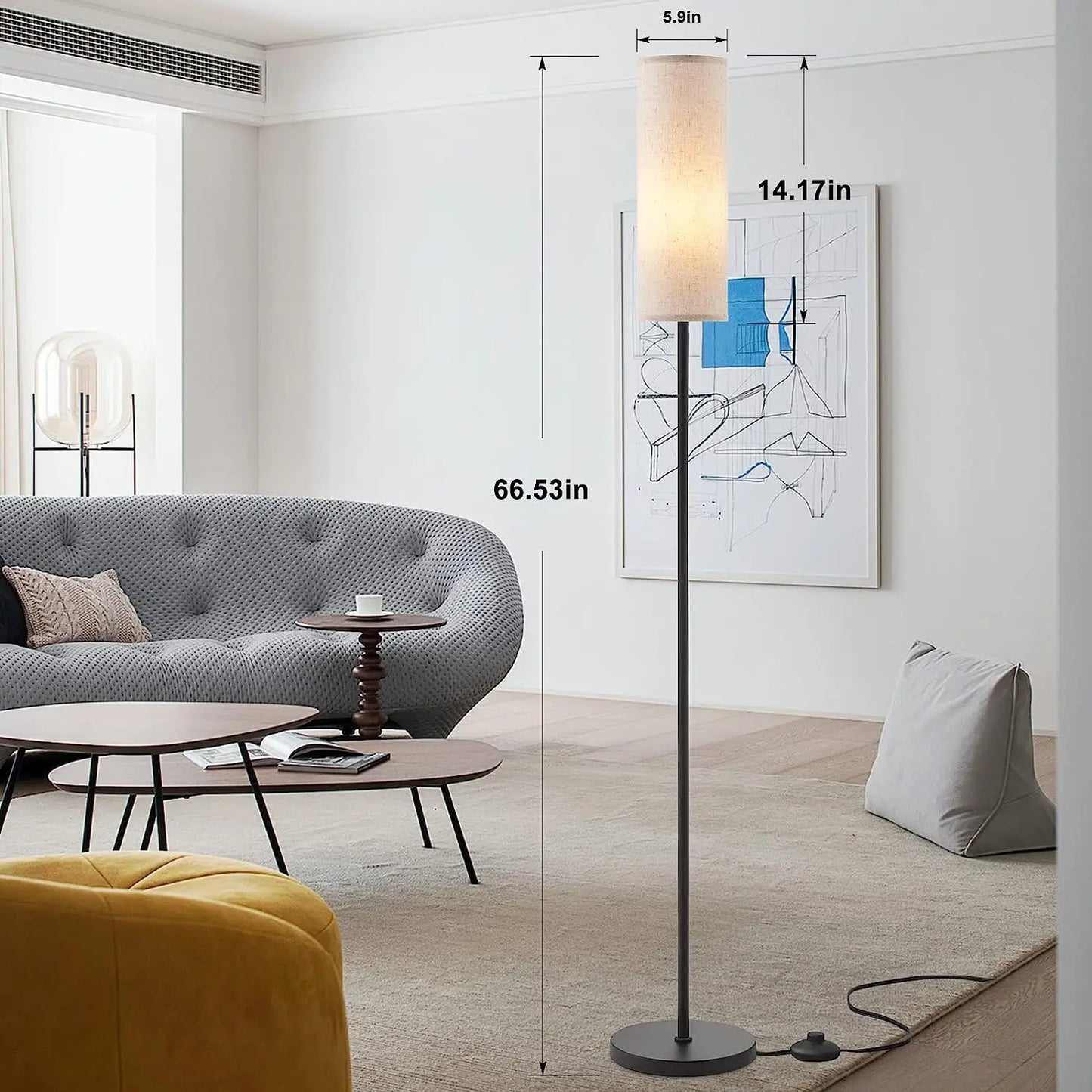 Floor Lamp for Living Room Modern Standing Lamps with Lampshade Lamp with Foot Switch for Living Room Bedroom Kids Room Office