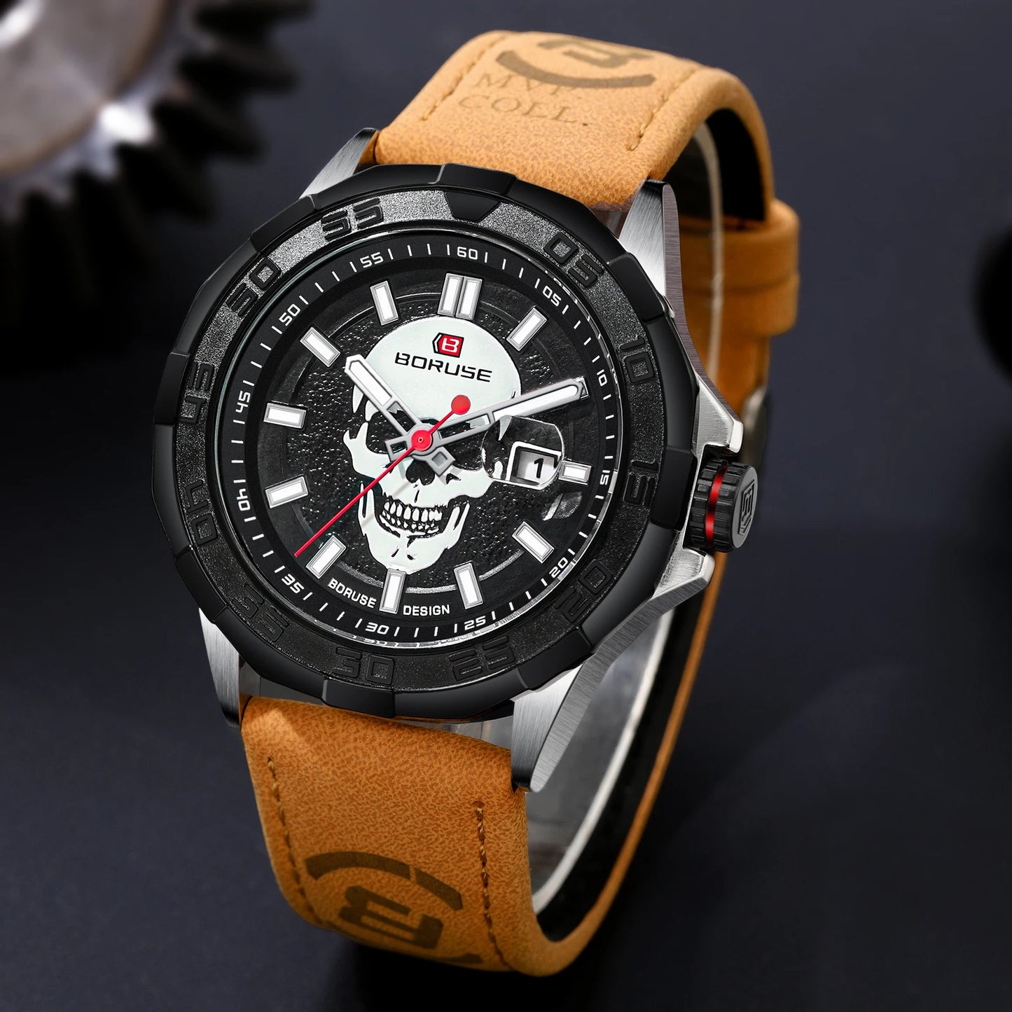 BORUSE Mens Brand Watches High Quality Luxury Leather Sport Waterproof Date Quartz Wristwatch for Men Relogio Masculino