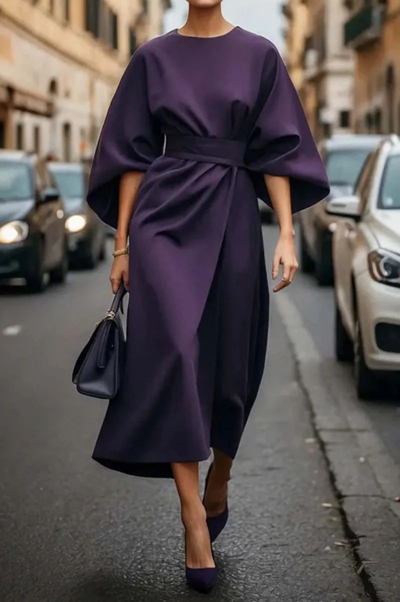 2025 Women's Clothing Fashion Black Dress Temperament Elegant Casual Waist-closing Maxi Bat Sleeve Dresses For Women Robe Femel