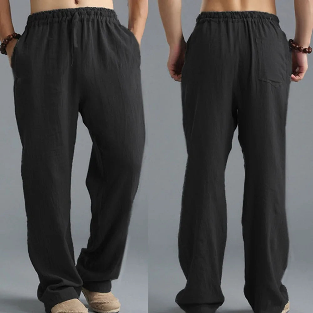 Mens Summer Casual Cotton Linen Loose Drawstring Yoga Pants Trousers Men Clothing Pantalones De Hombre Mens Pants