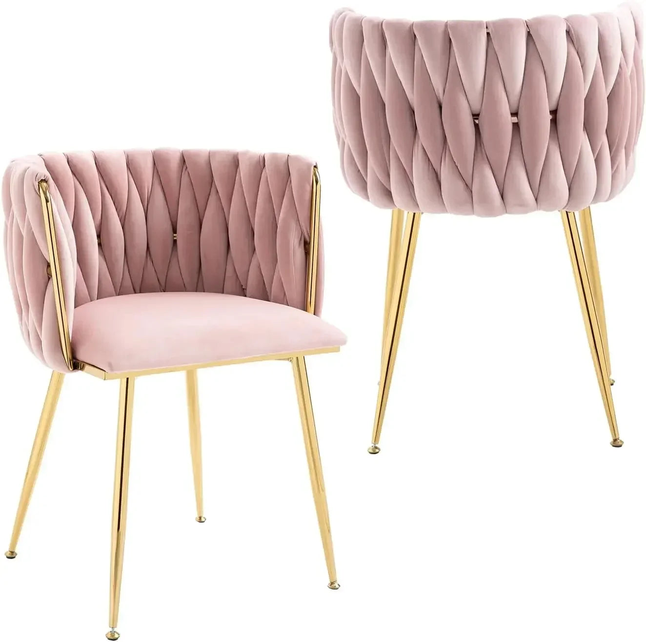 Woven Dining Chairs Set of 6, Velvet Upholstered Dining Chairs with Gold Metal Legs,Modern Accent Chairs(Beige)