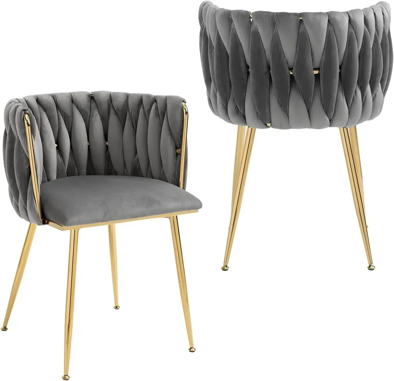 Woven Dining Chairs Set of 6, Velvet Upholstered Dining Chairs with Gold Metal Legs,Modern Accent Chairs(Beige)