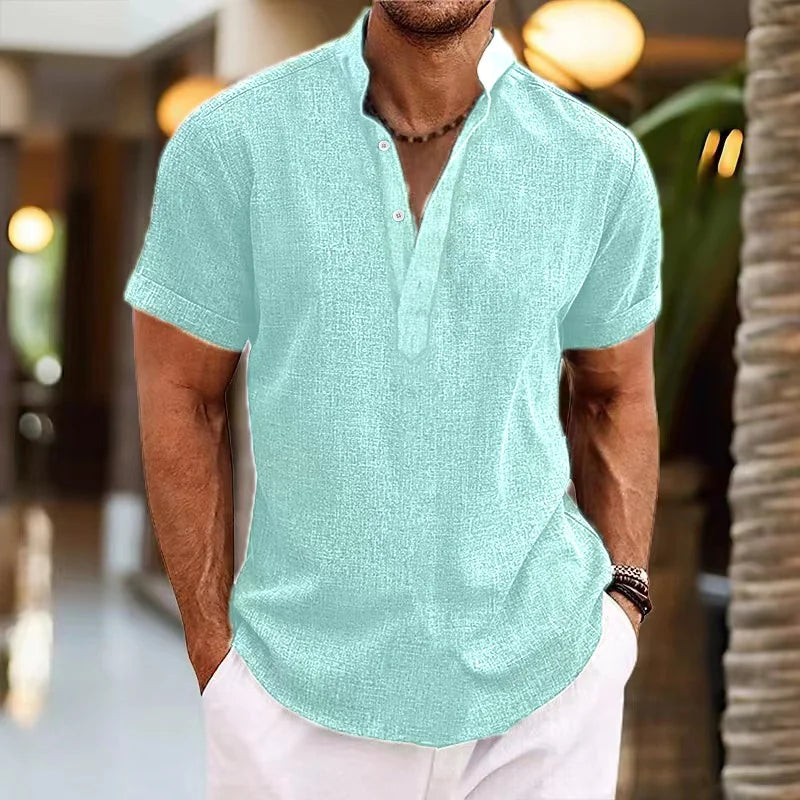 Men's Clothing New Style Summer Loose Casual 8 Solid Color Linen Shirt High Quality Fashion Comfortable Mens Short-Sleeved Shirt