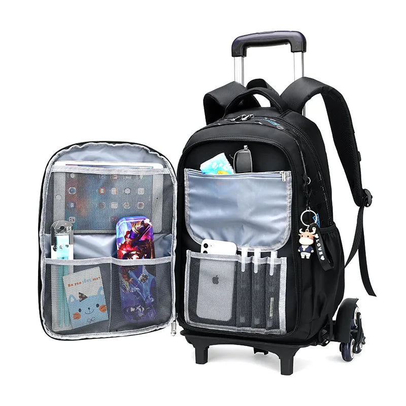 High-capacity on 2/6 Wheels Waterproof Luggage Rolling Bag Student Shoulder Backpack Detachable Children Rolling School Bags