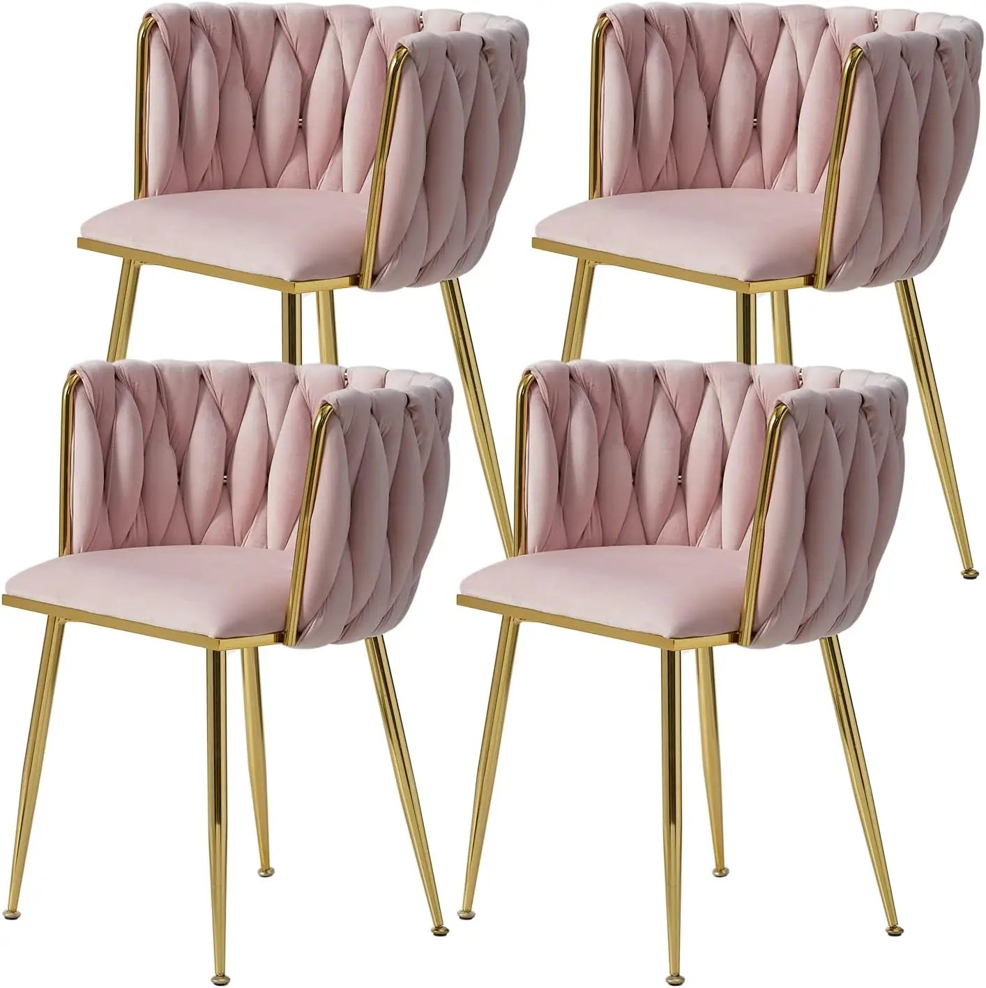 Velvet Dining Chairs Set of 6,Modern Dining Chair with Golden Metal Legs, Woven Upholstered Chairs Dining Room,Kitchen