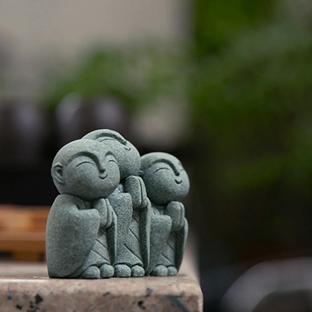 Sculpture Gifts Ornament Simple Home Outdoor Little Jizo Buddha Statue Gravel Praying Garden Decoration Grey Craft Small Monk