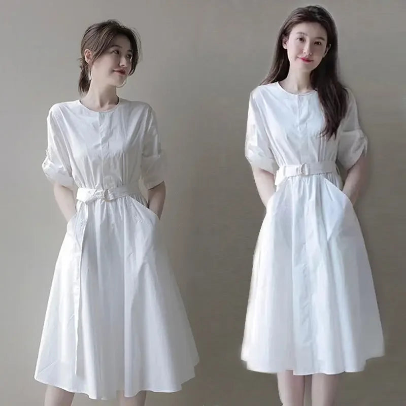 Women's Dress White Clothing Midi Formal Occasion Female Dresses 2024 Outfits Luxury Chic and Elegant Pretty Fashion Y2k Loose X