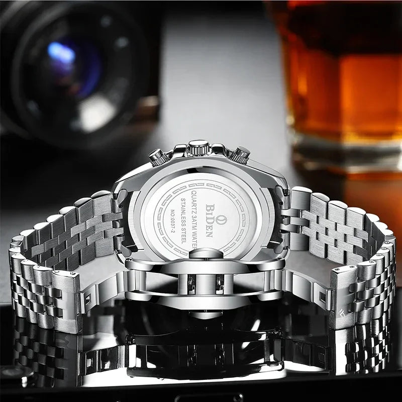 Brand Men's Watches Are High-end Lightweight Luxurious Round Multifunctional Quartz Watches with Solid Steel Straps for Dail