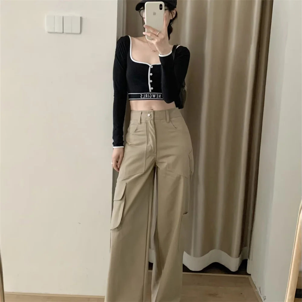 2025 new women's clothing with European and American style casual and elegant design avant-garde and retro work pants