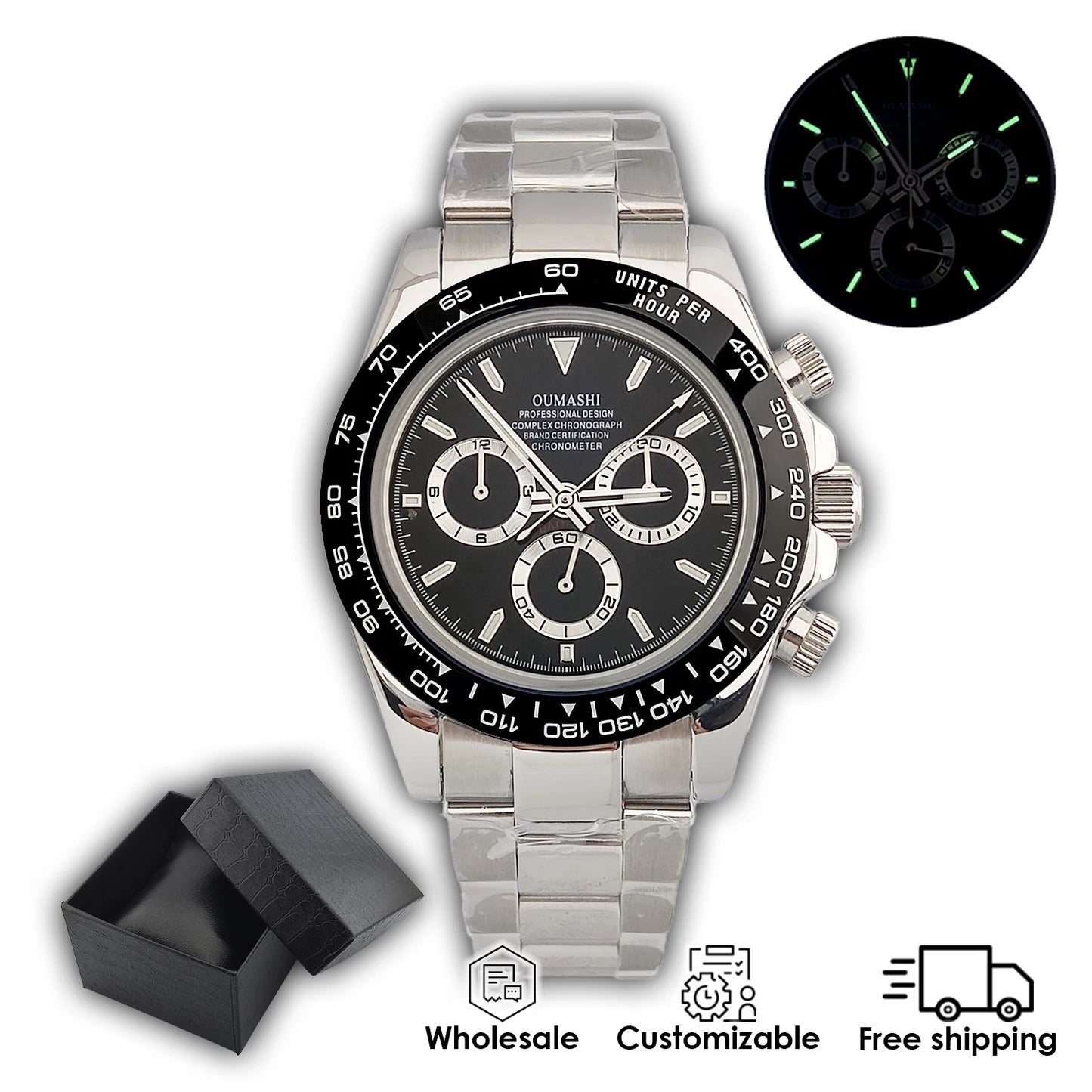 Watches for Men 39.5mm Business Luxury Silver 4130 watch Chronograph Luminous Waterproof 4613 movement Men's Watch