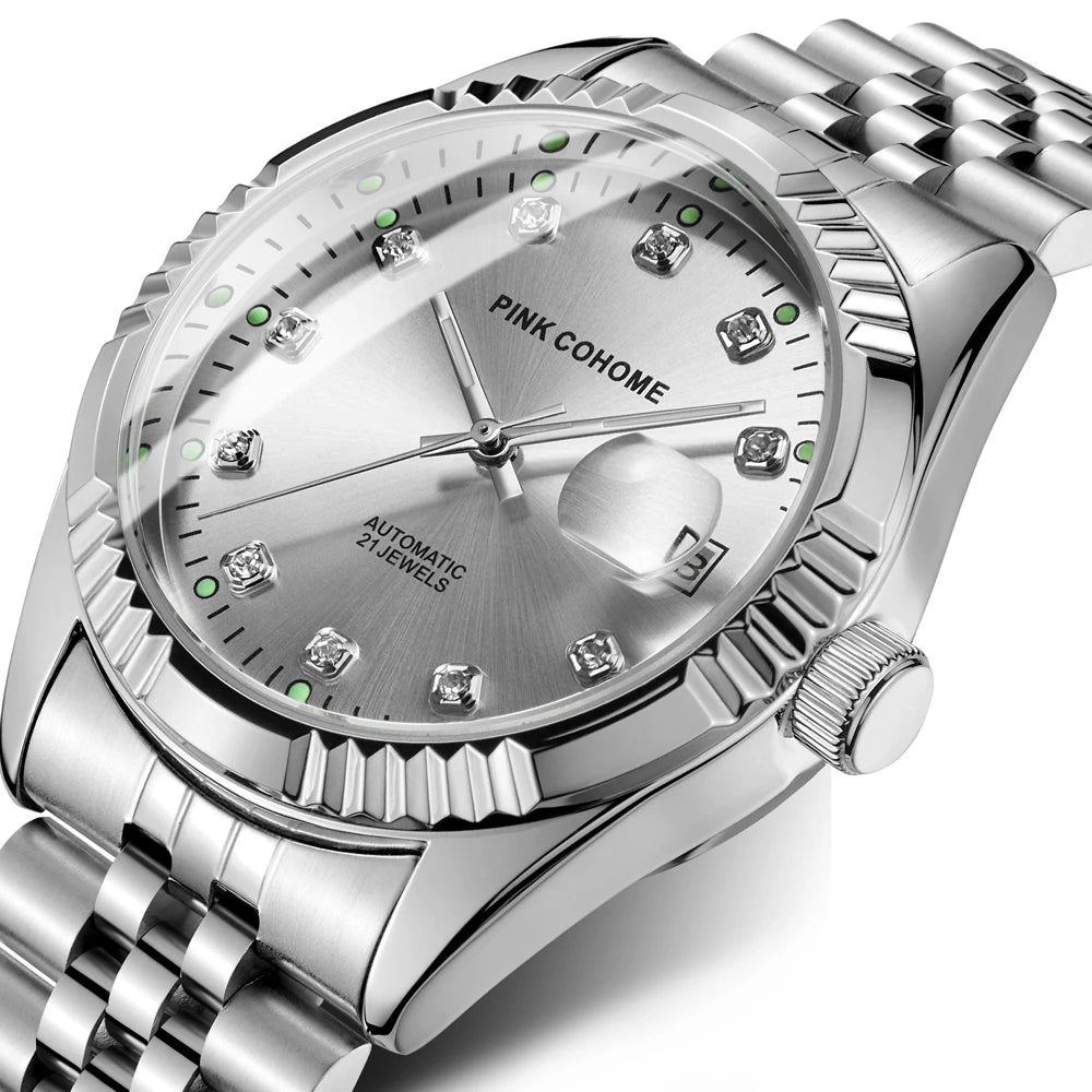 Women Clocks Automatic Machine Solid Steel Watch Band Mechanical Movement Waterproof Famous Brand Design Wristwatch Girls