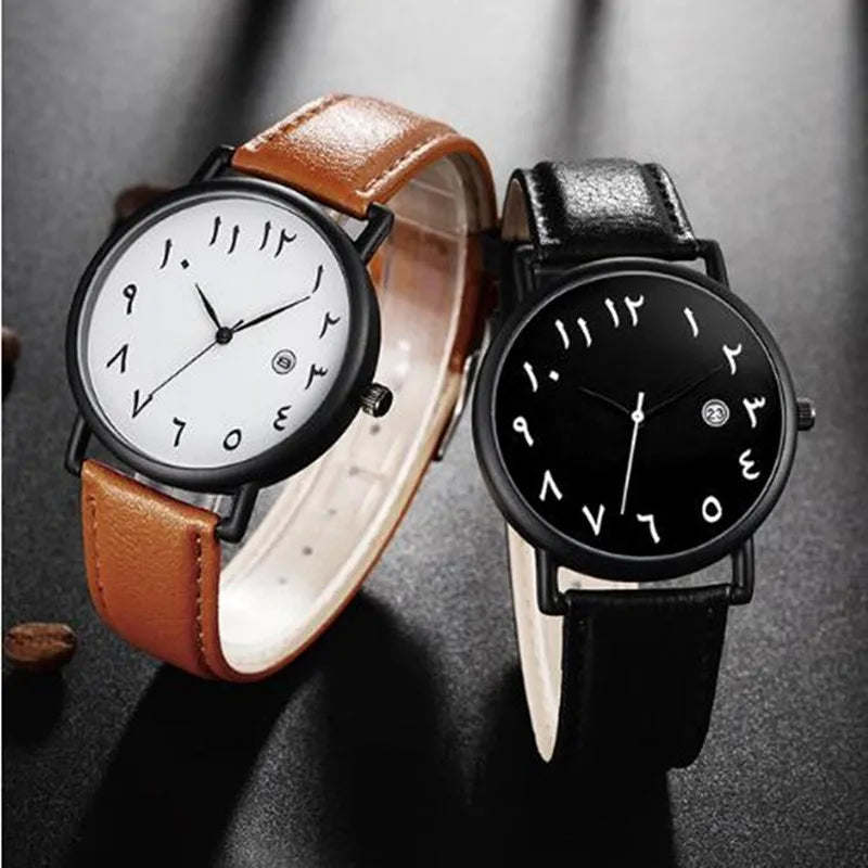 Mens Watches Luxury Brand Leather Wrist Watch for Men Arabic Numerals Date Casual Sport Quartz Wristwatch Relogio Masculino