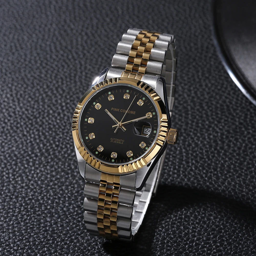 Women Clocks Automatic Machine Solid Steel Watch Band Mechanical Movement Waterproof Famous Brand Design Wristwatch Girls