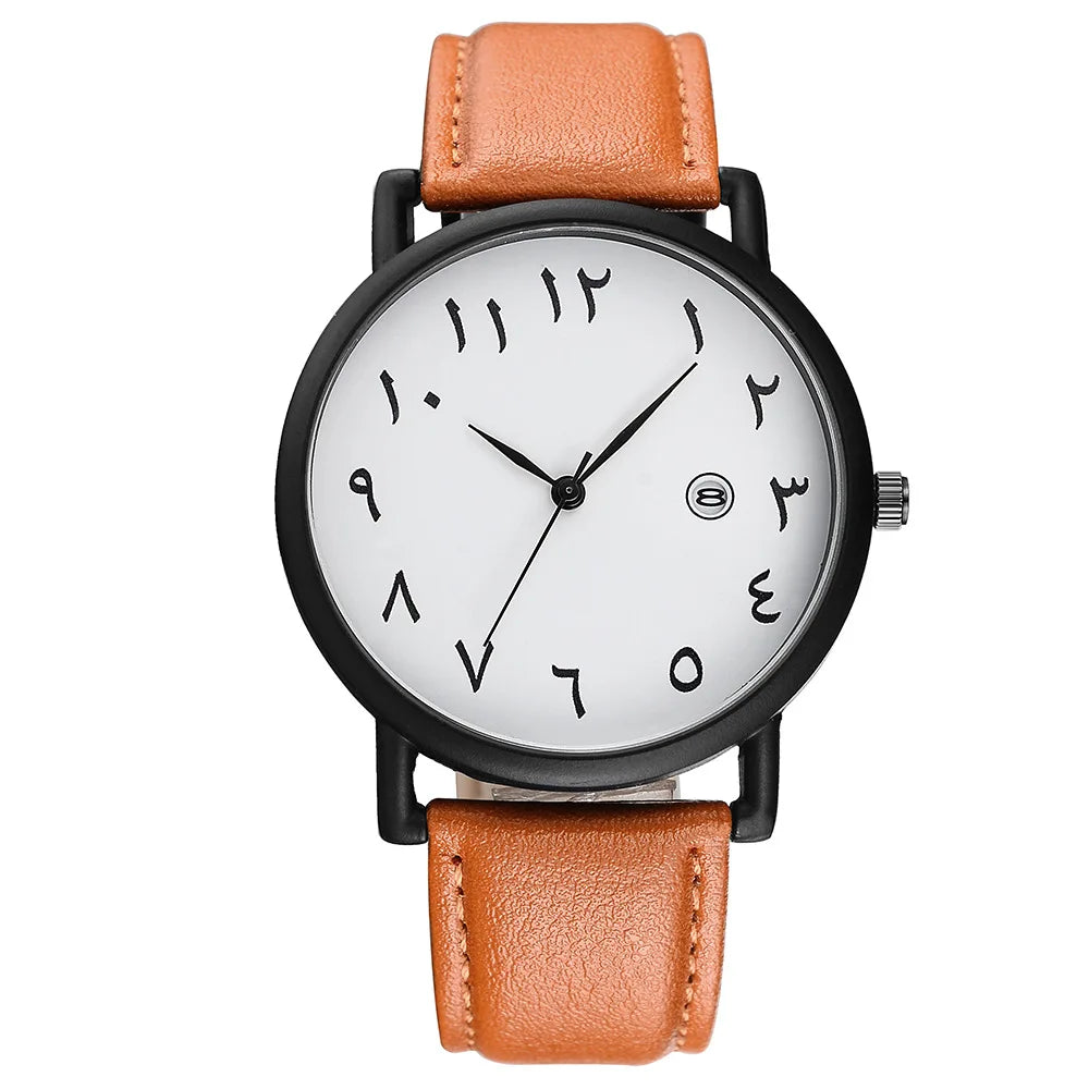 Mens Watches Luxury Brand Leather Wrist Watch for Men Arabic Numerals Date Casual Sport Quartz Wristwatch Relogio Masculino