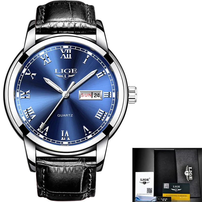2023 New Mens Watches LIGE Top Brand Leather Chronograph Waterproof Sport Automatic Date Quartz Watch For Men Relogio Masculino