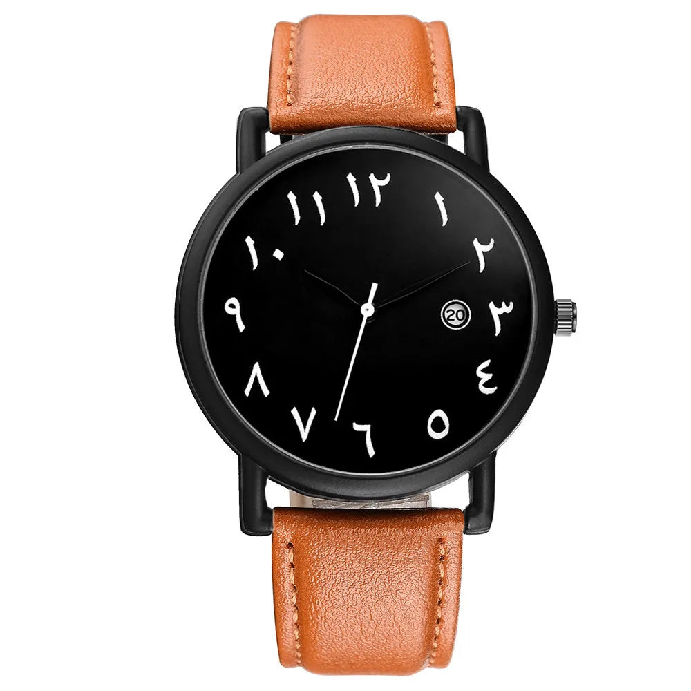 Mens Watches Luxury Brand Leather Wrist Watch for Men Arabic Numerals Date Casual Sport Quartz Wristwatch Relogio Masculino